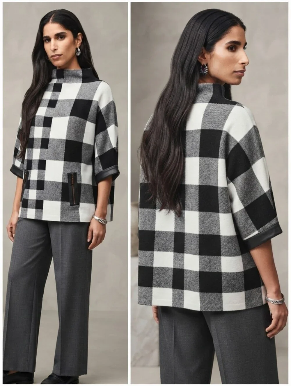 NWOT Joseph Ribkoff Buffalo Check Mock Neck Knit Poncho Size XXXL Contemporary